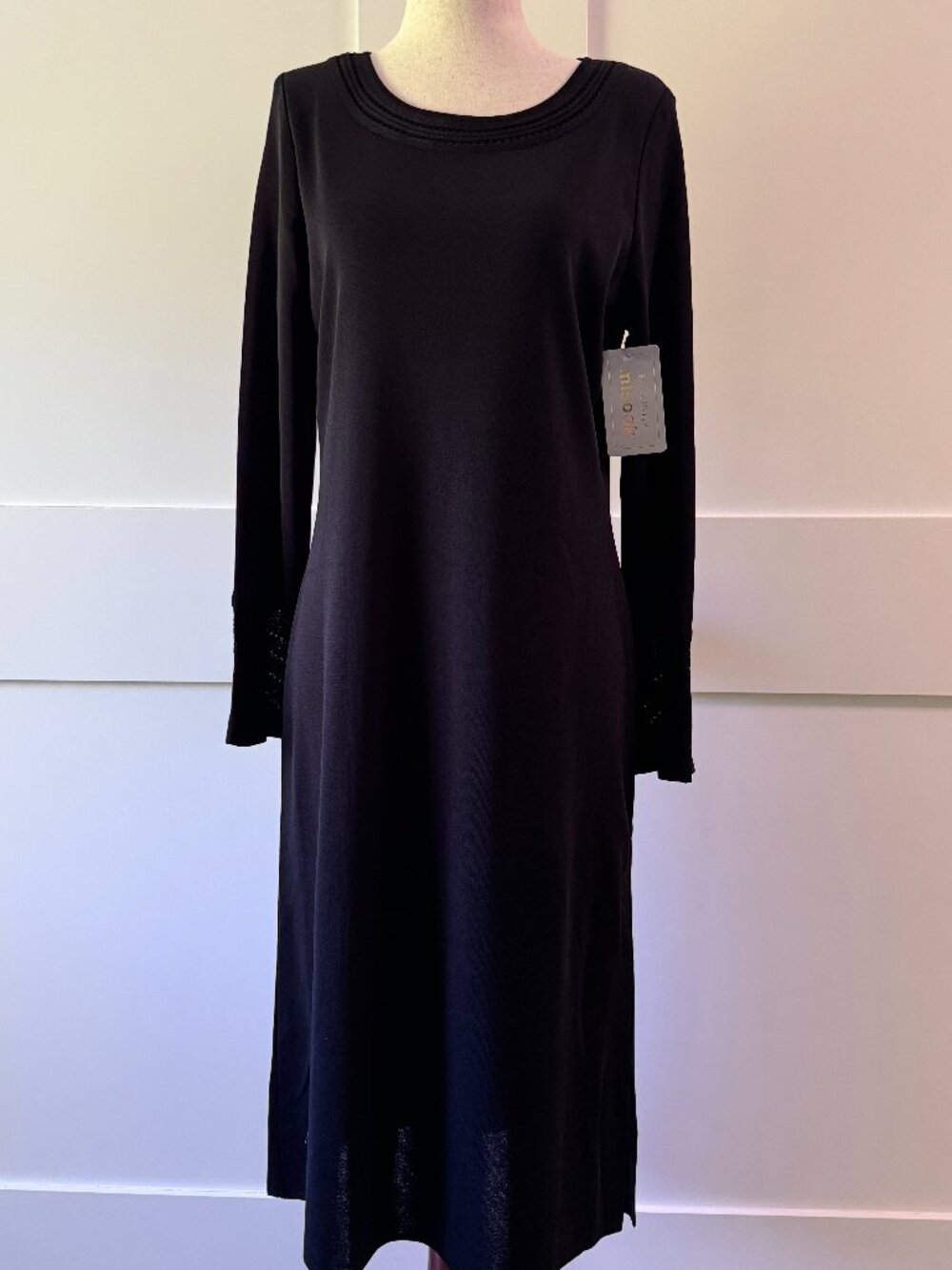 Misook Classic Black Flared Long Sleeve Knit Midi Dress, NWT, Never Worn,Size: S - Picture 2 of 12